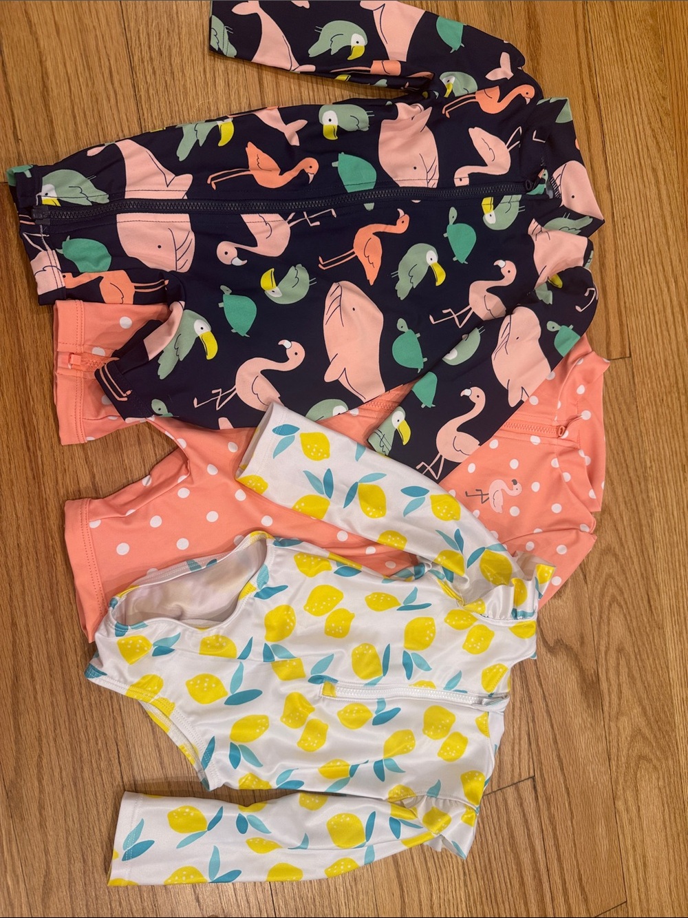 Girls' Lemon & Flamingo Zip Front Rashguard Swimsuit Set - Pink, Navy, White